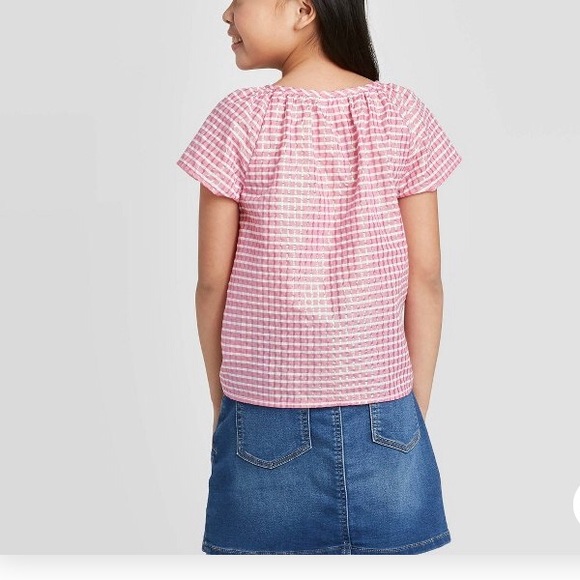 Girls Cat & Jack Striped Button Down Woven Top - Picture 2 of 3